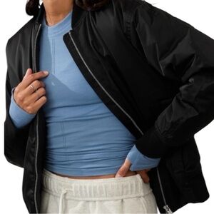 ATHLETA Sateen Bomber Jacket w/ Relaxed Oversized Fit in Black Size Small